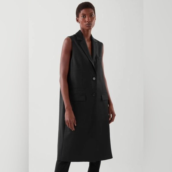 COS Longline Tailored Waistcoat Black Wool Sleeveless Jacket Coat Vest Size 8 - Picture 5 of 12